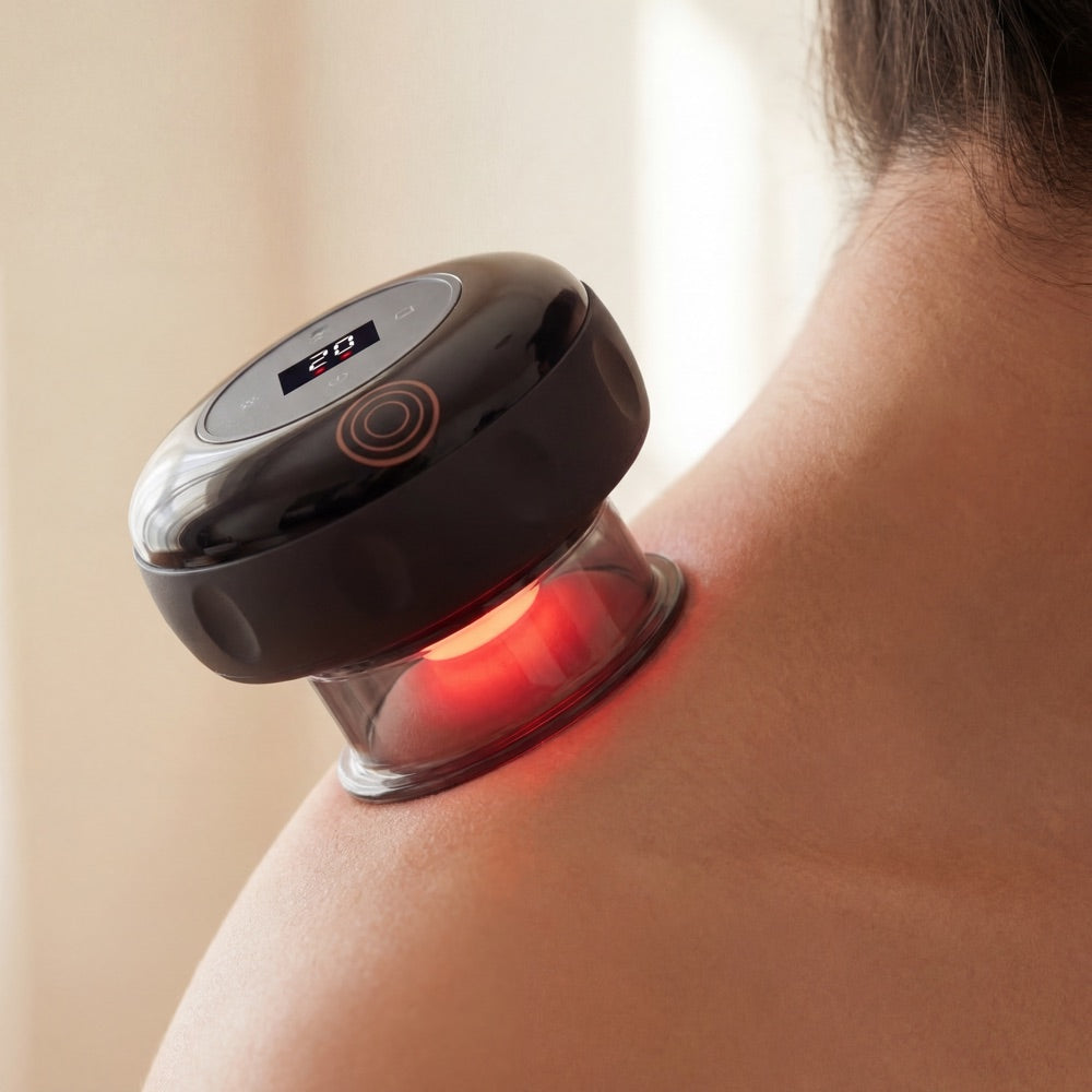 TissueReset device in use on neck and shoulder